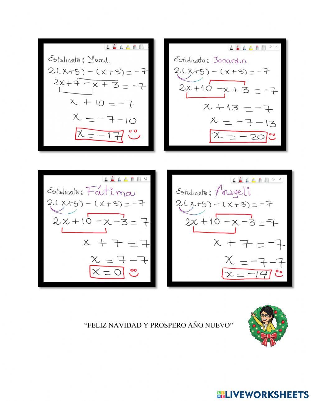 Examen final ecuaciones de primer grado