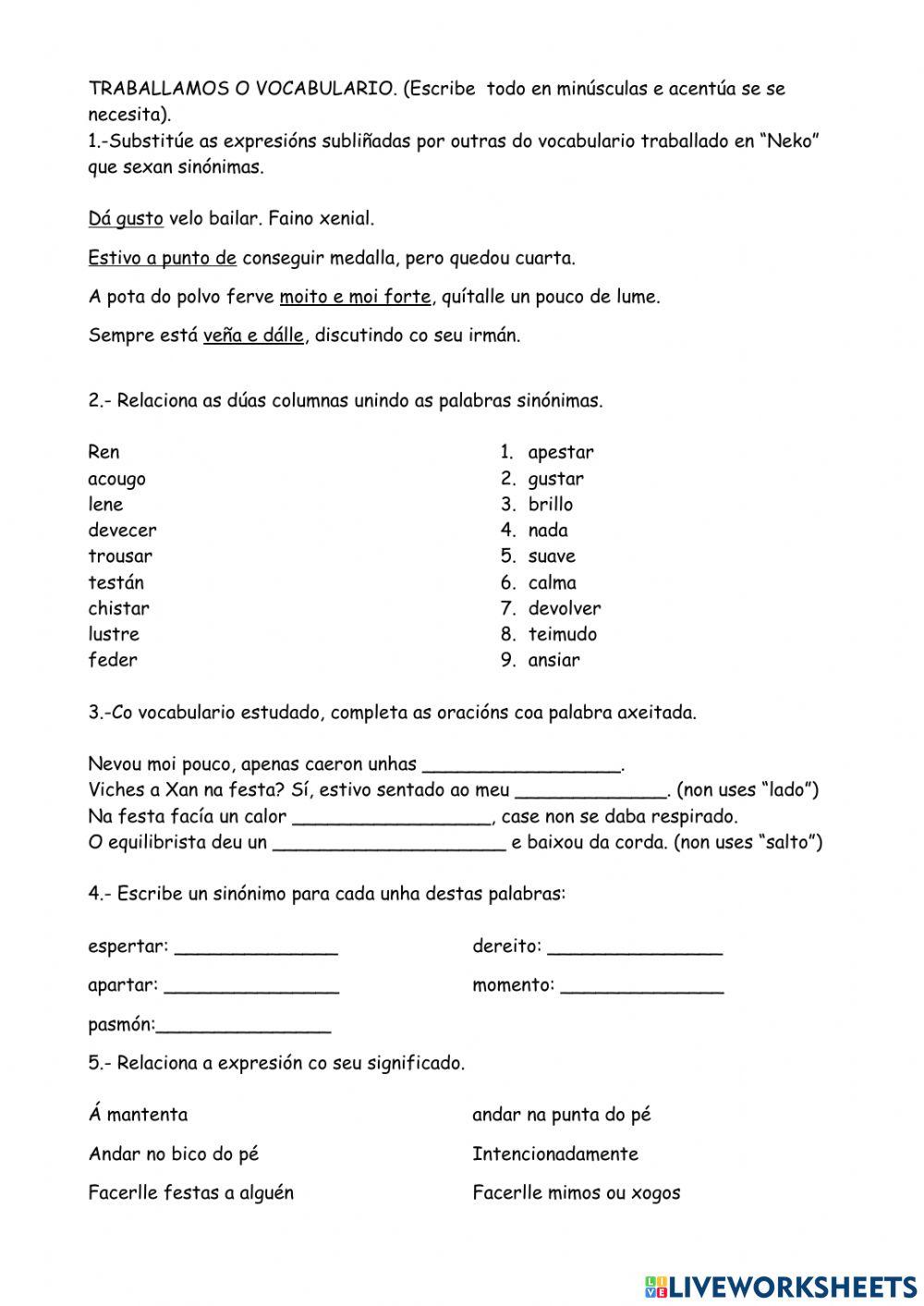 Vocabulario e expresións