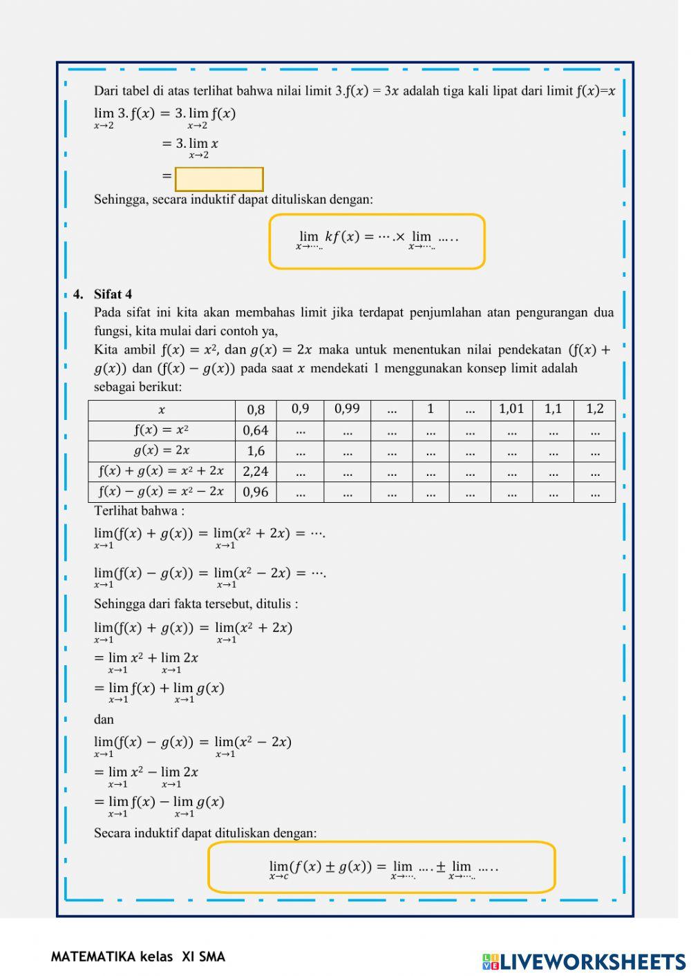 Sifat Limit Fungsi Aljabar