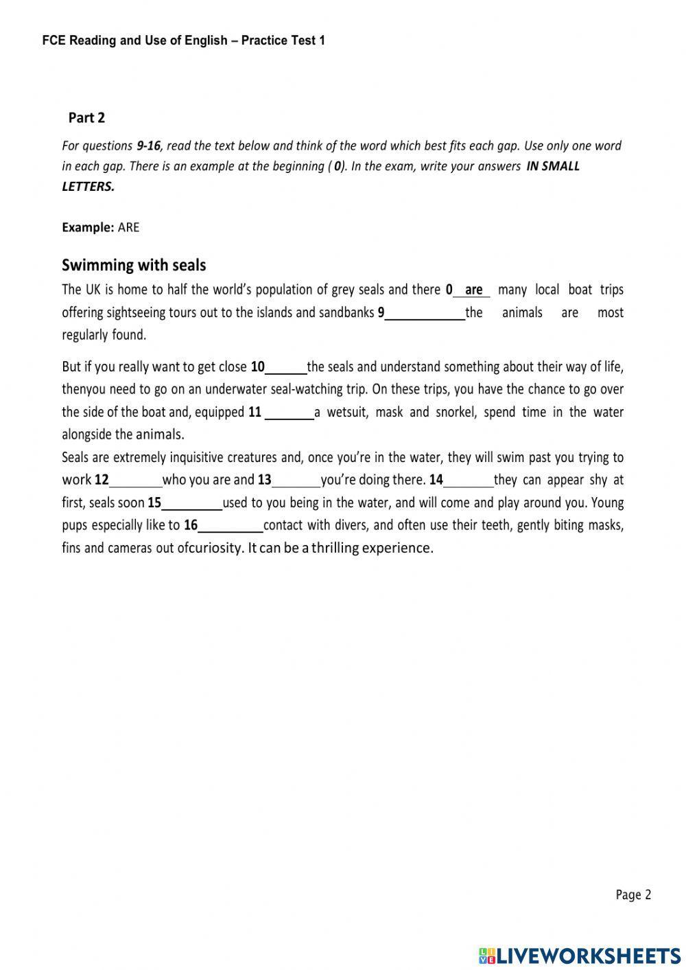 Reading and Use of Englisg FCE