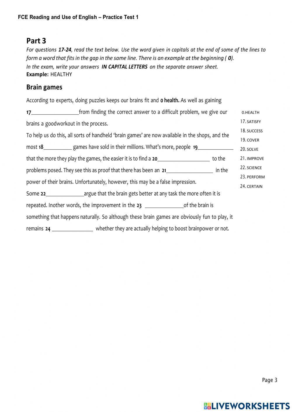Reading and Use of Englisg FCE
