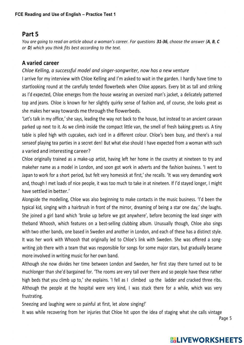 Reading and Use of Englisg FCE