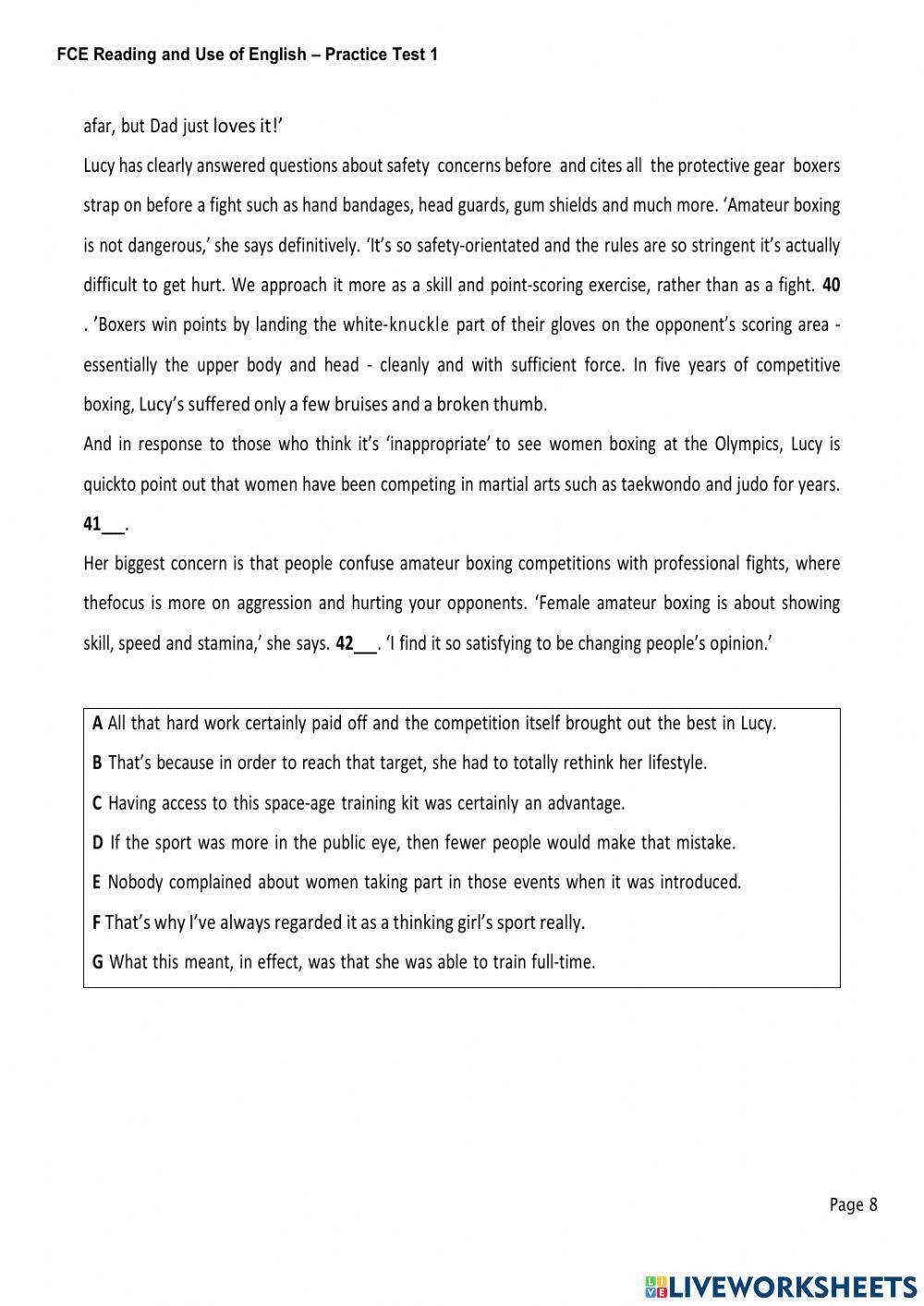 Reading and Use of Englisg FCE