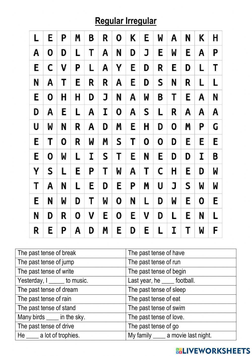 Regular Irregular Wordsearch worksheet