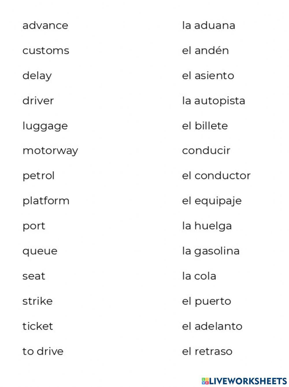 Vocabulario sobre el transporte