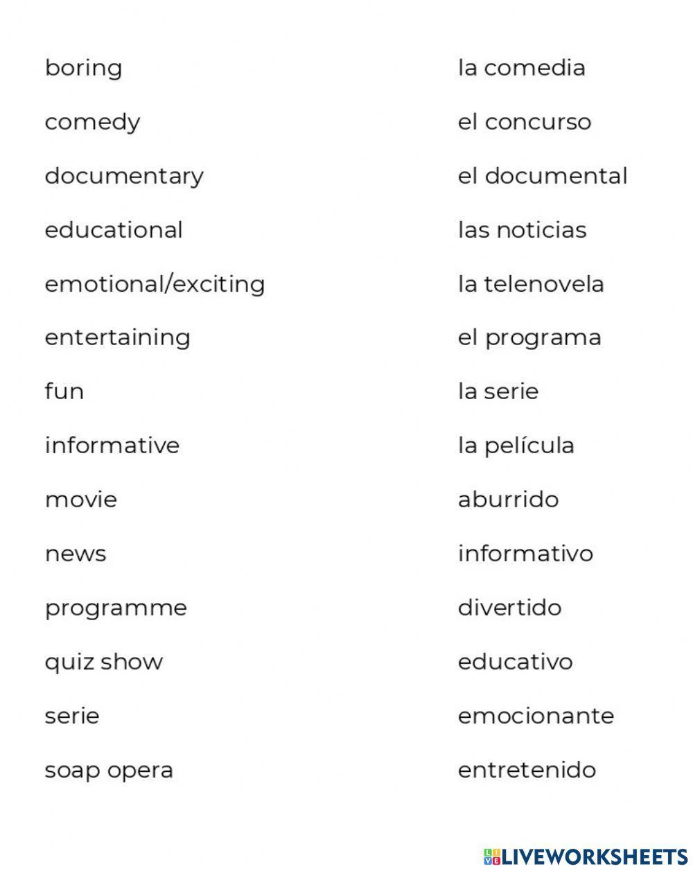 Vocabulario de TV y cine Vocabulario de TV y cine