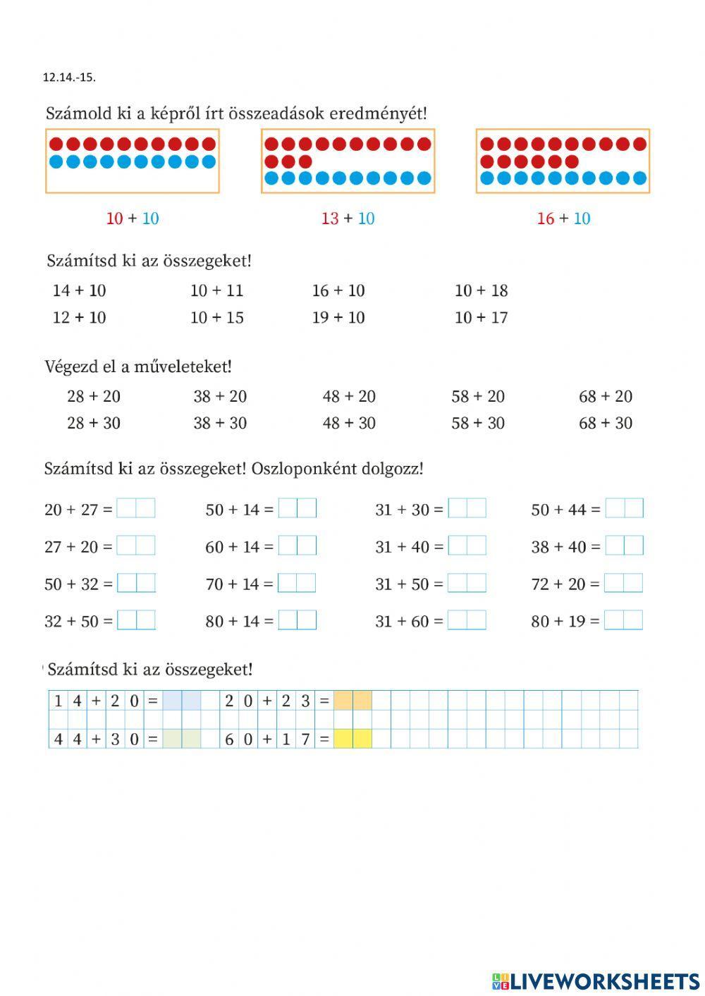Összeadás tízes átlépés nélkül