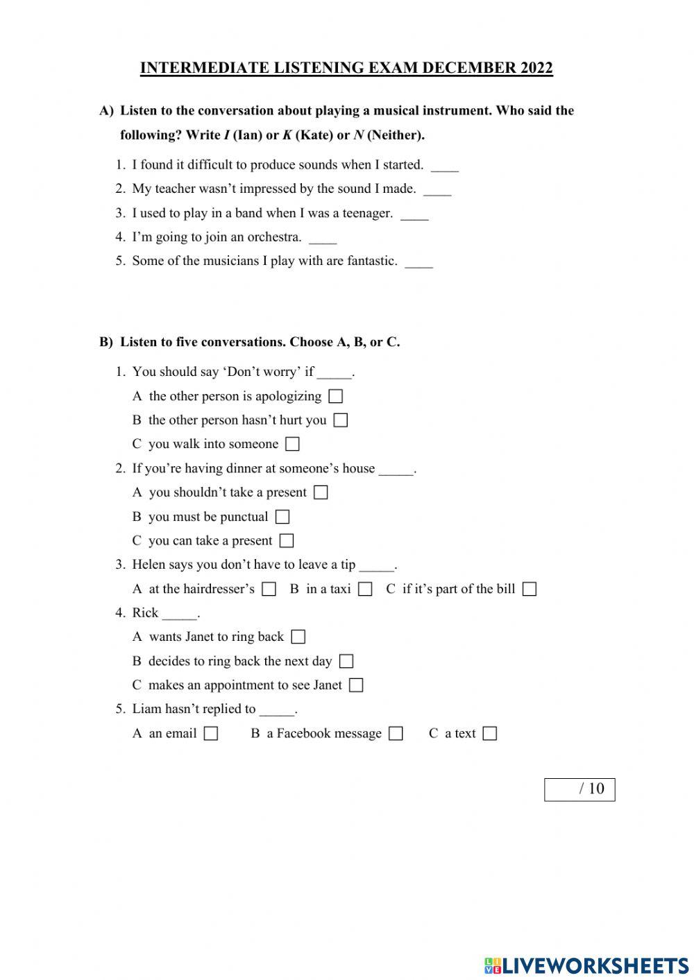 INTER listening exam DEC 2022