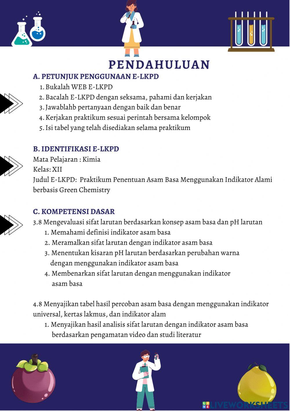 E-LKPD Praktikum Asam Basa berbasis Green Chemistry
