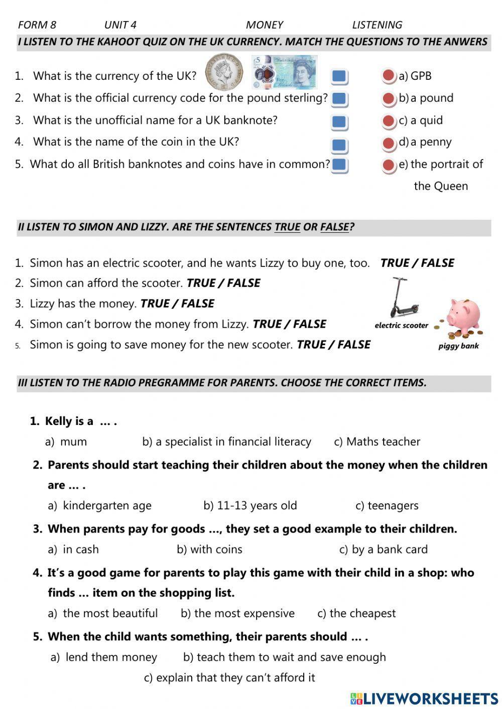 Money Listening Test FORM 8