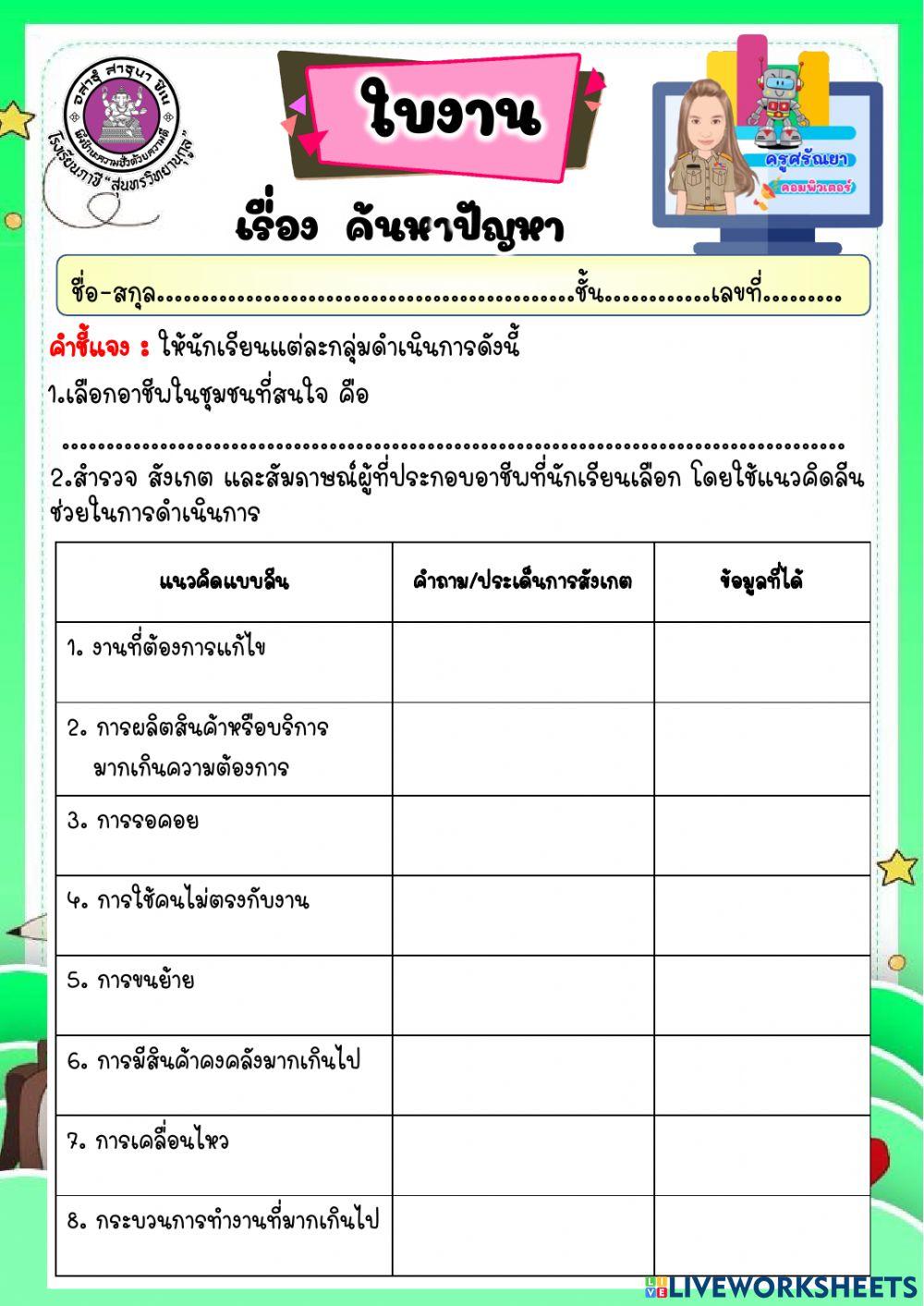 ใบงาน เรื่อง ค้นหาปัญหา