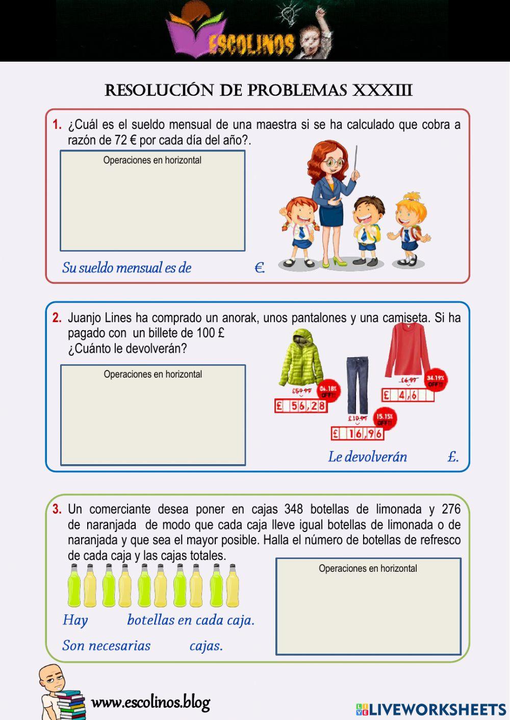 Matemáticas 5º. Resolución de problemas XXXIII
