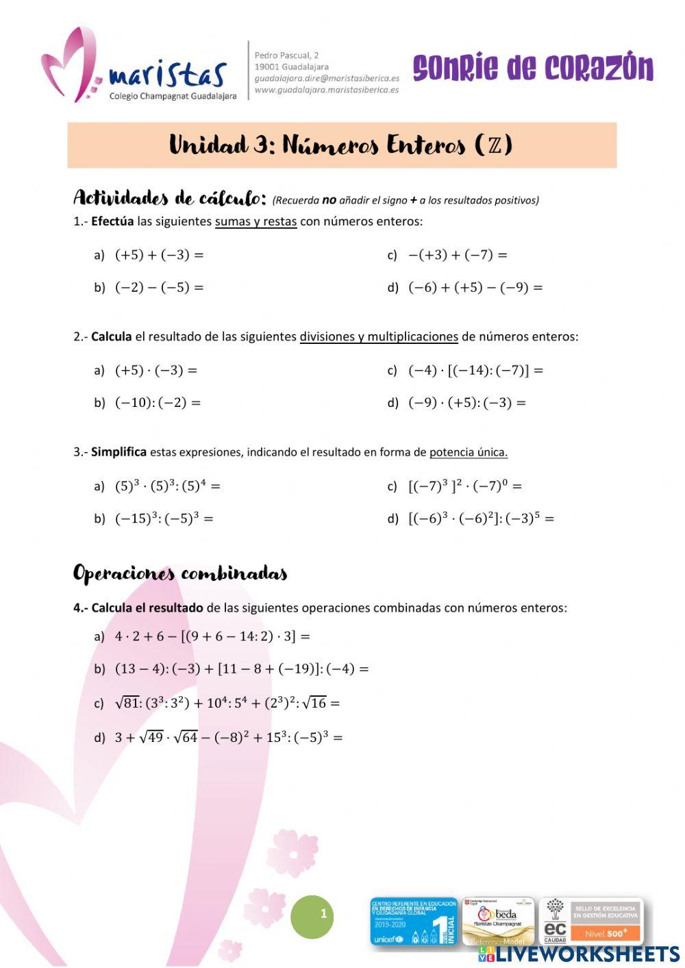 Números Enteros. Actividad final