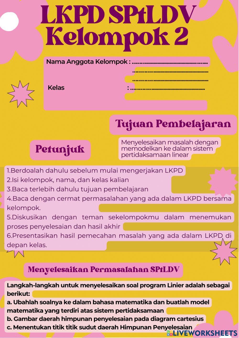 LKPD Sistem Pertidaksamaan Linear Dua Variabel