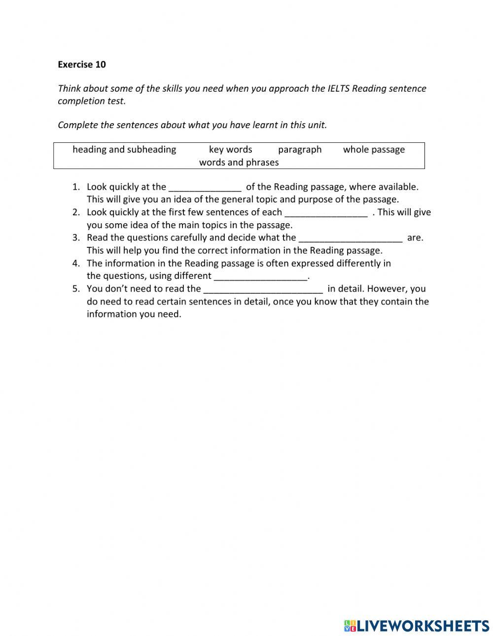IE2, Unit 1, Reading, Exercise 10