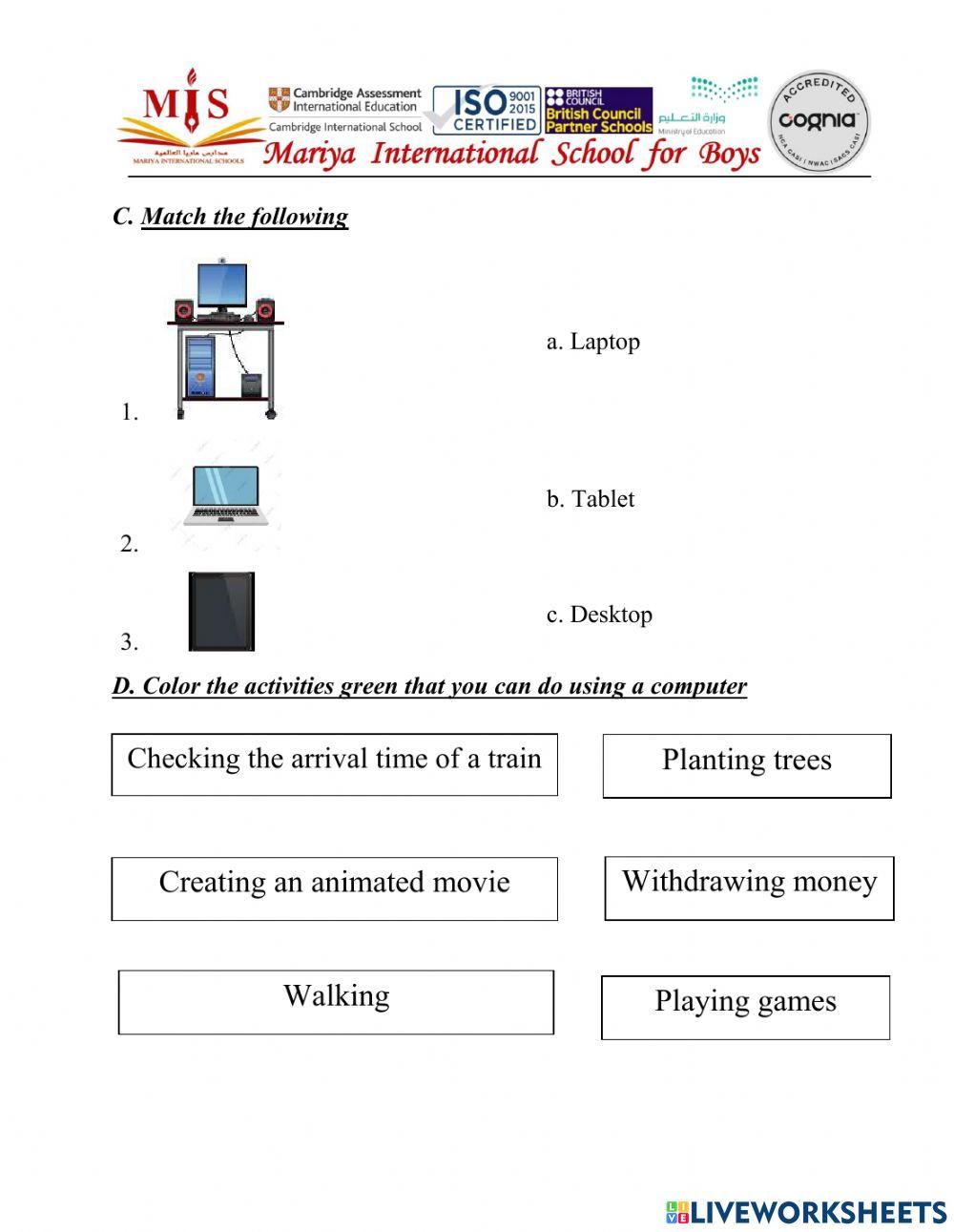 Computer worksheet online pdf worksheet | Live Worksheets