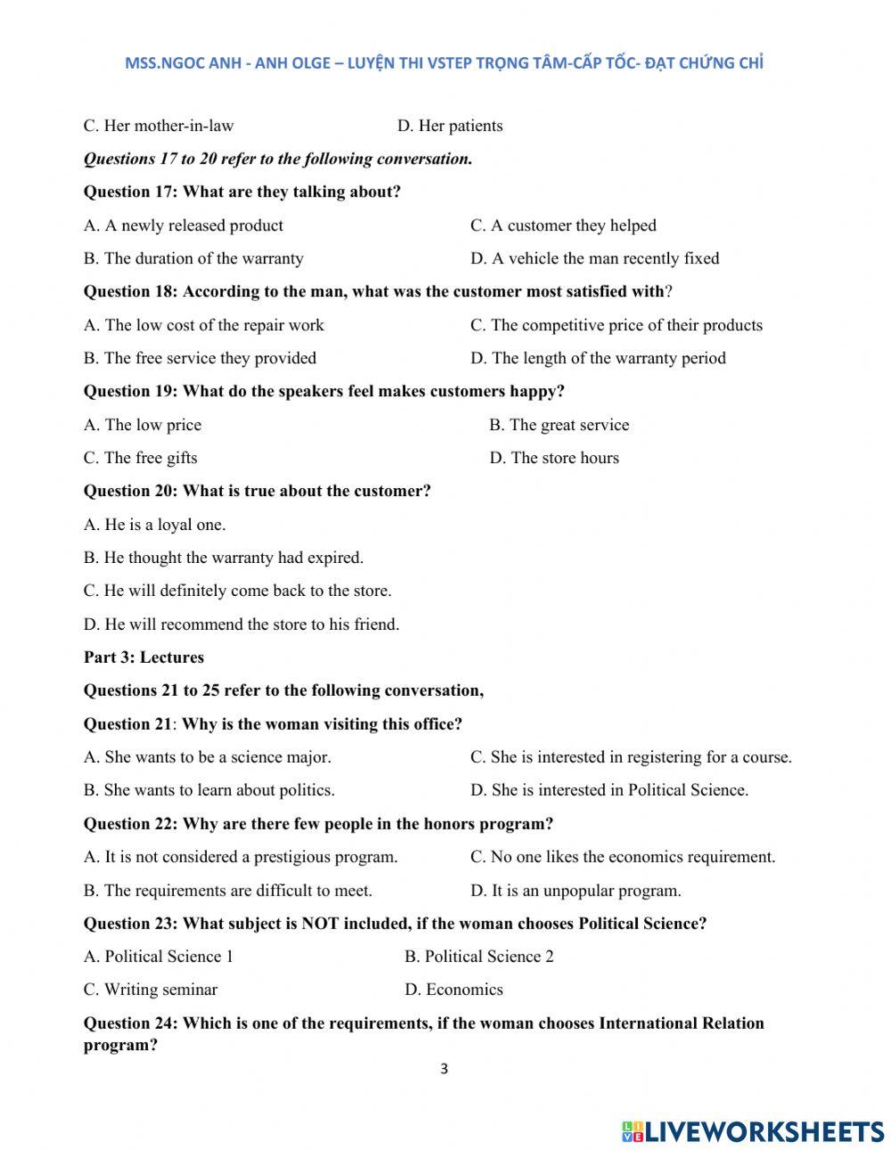 The entrance Test - Vstep course