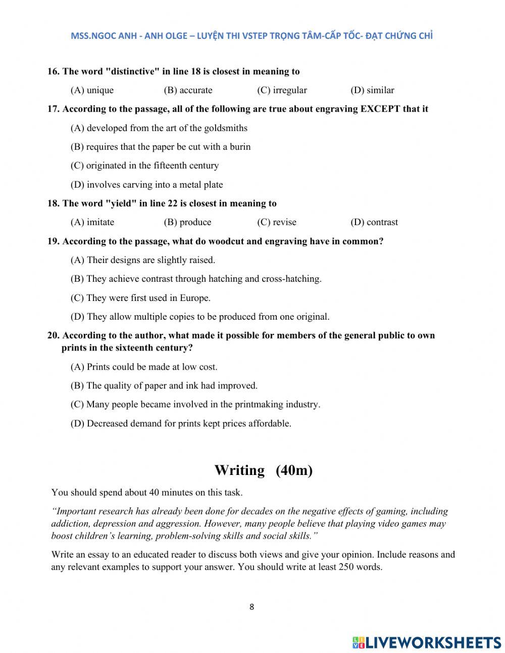 The entrance Test - Vstep course