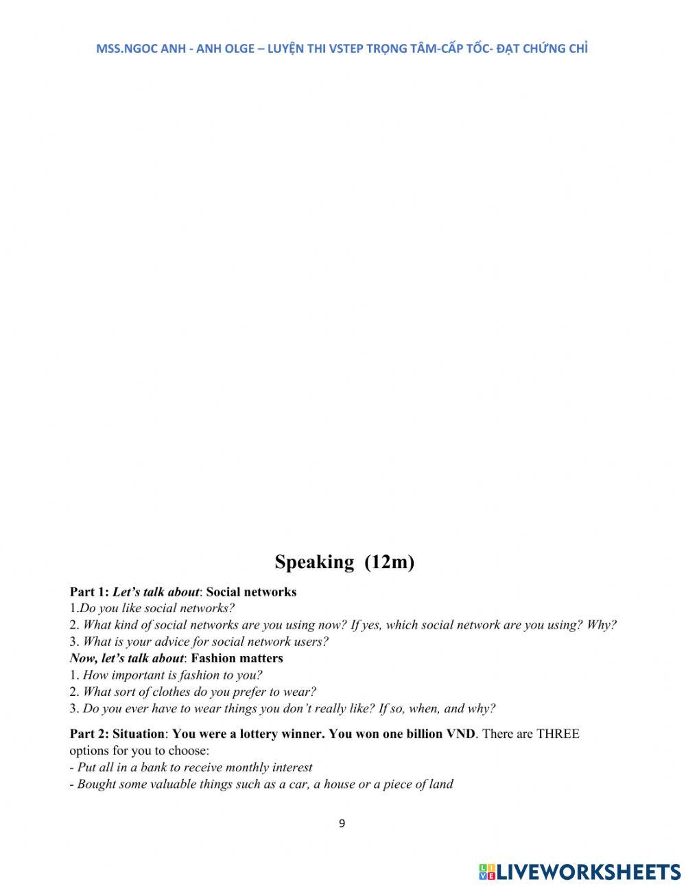 The entrance Test - Vstep course