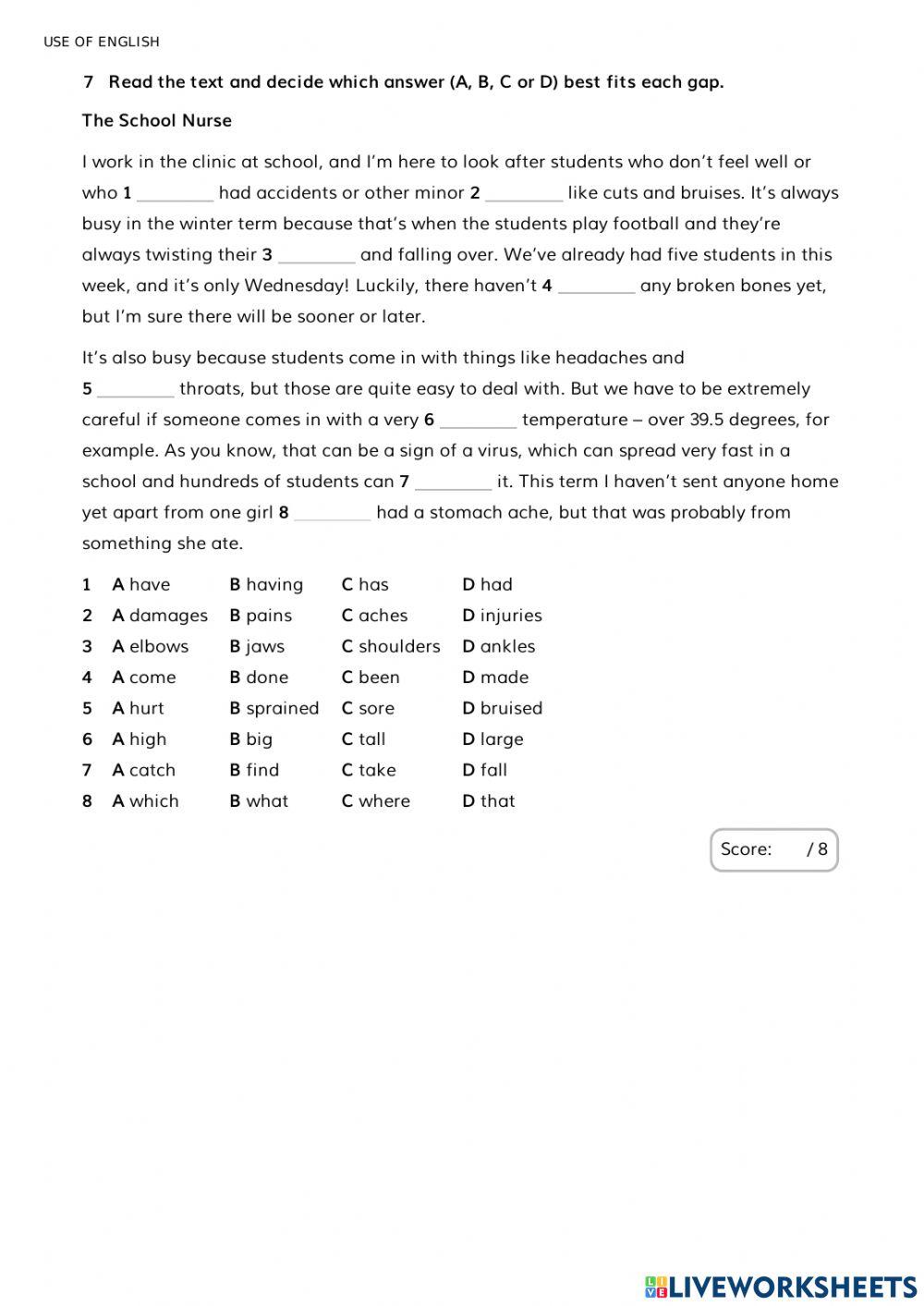 PROGRESS TEST UNIT 4 vocabulary
