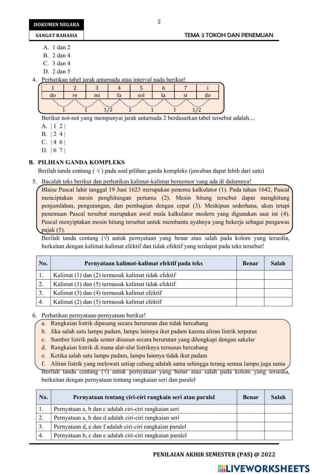 Soal PAS Tema 3 Kelas 6