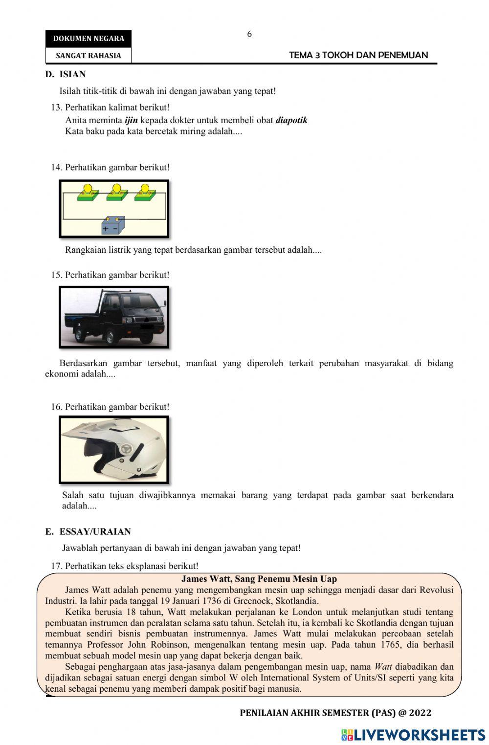 Soal PAS Tema 3 Kelas 6