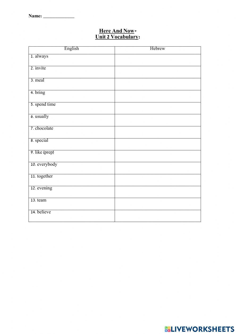 Here and now- Page 26- Vocabulary