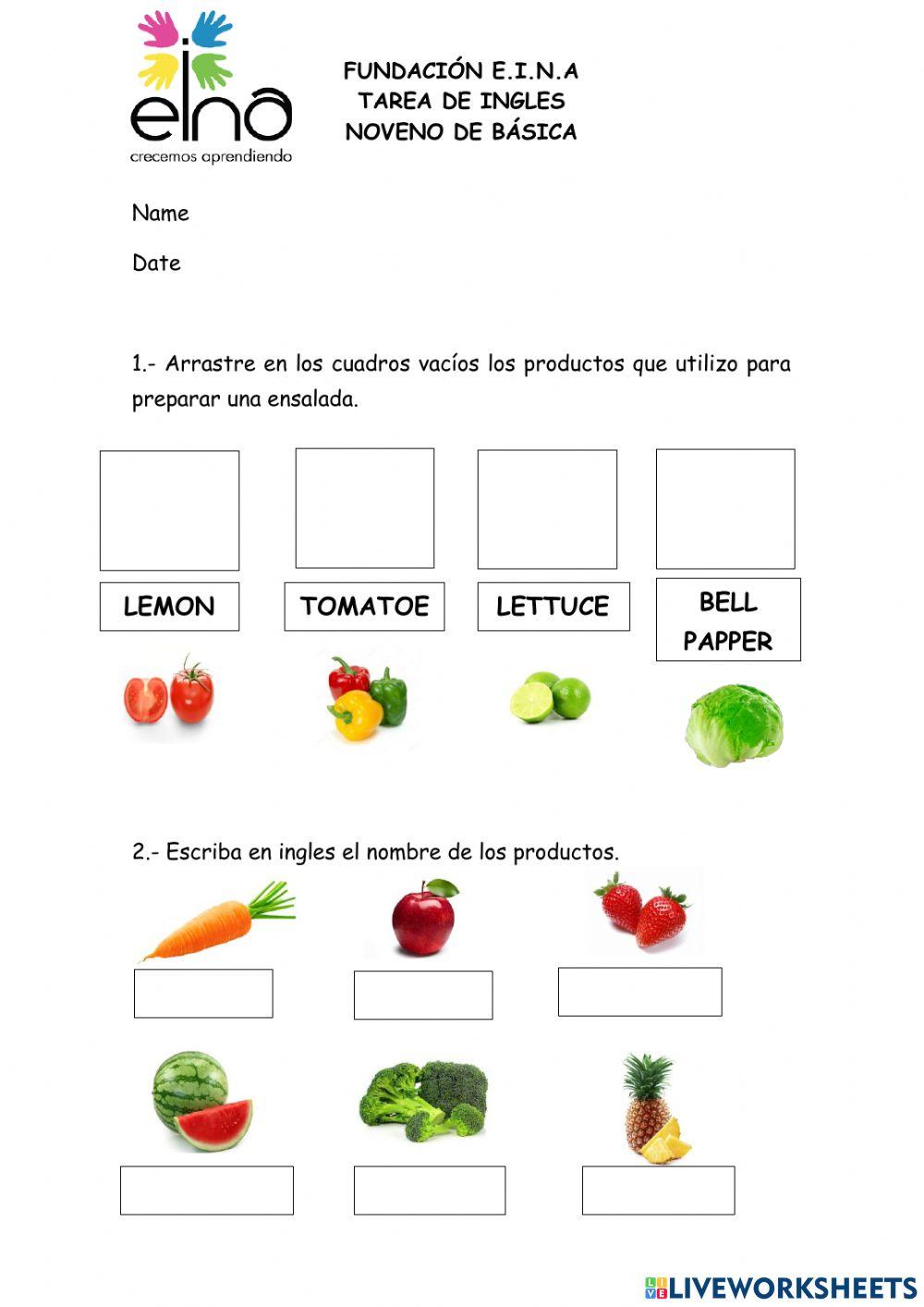 Frutas, colores, oraciones