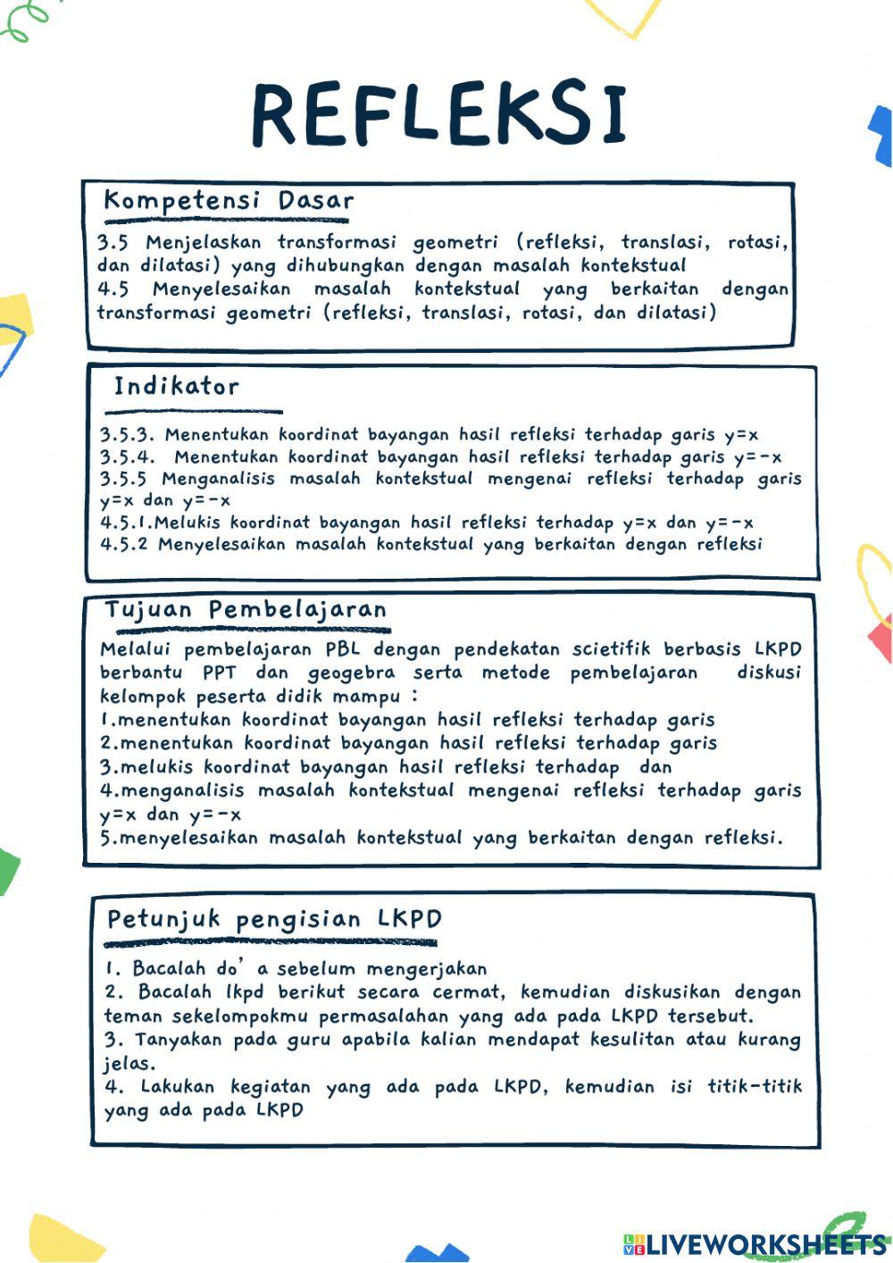 LKPD Refleksi terhadap garis y-x dan y--x