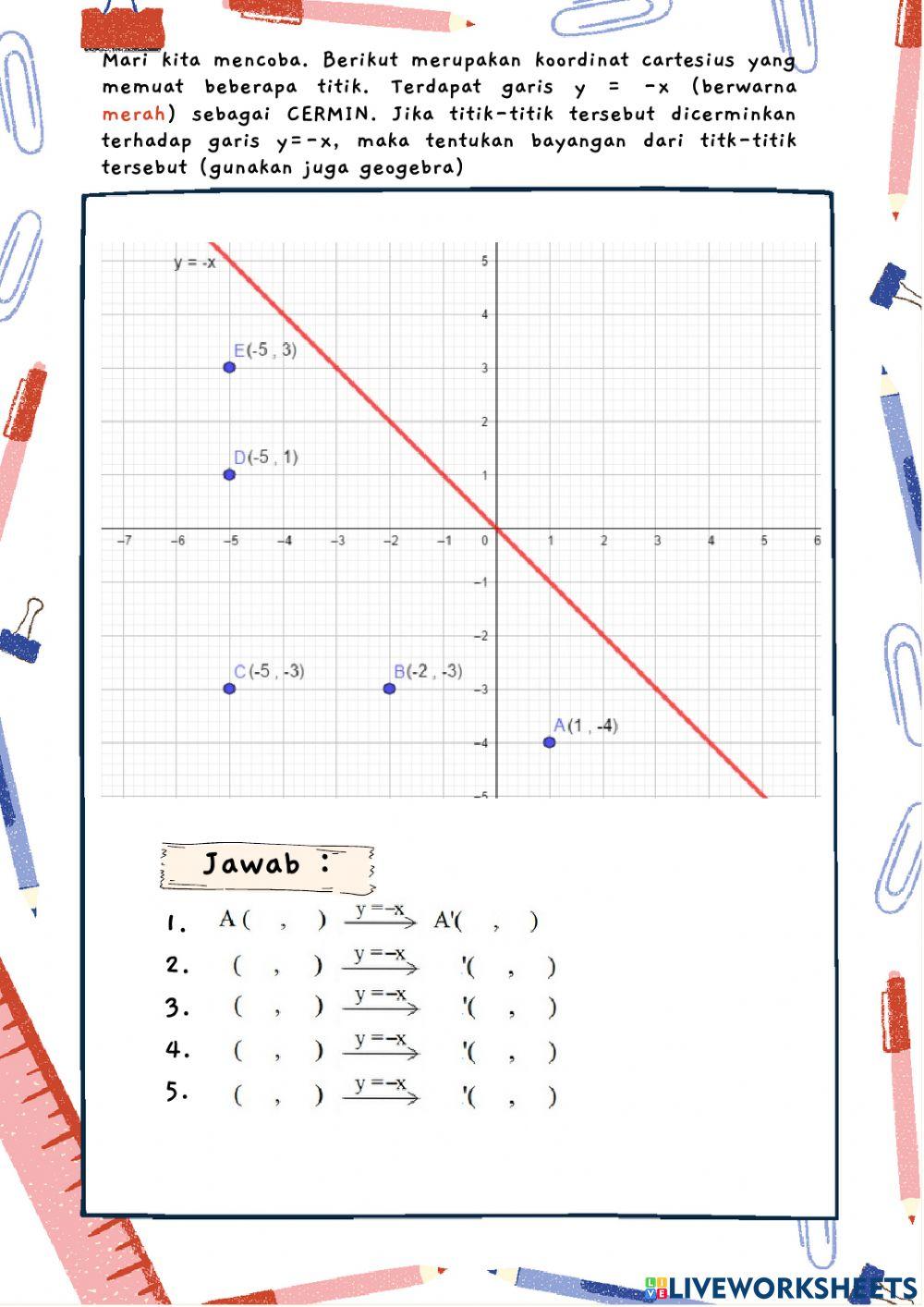 LKPD Refleksi terhadap garis y-x dan y--x