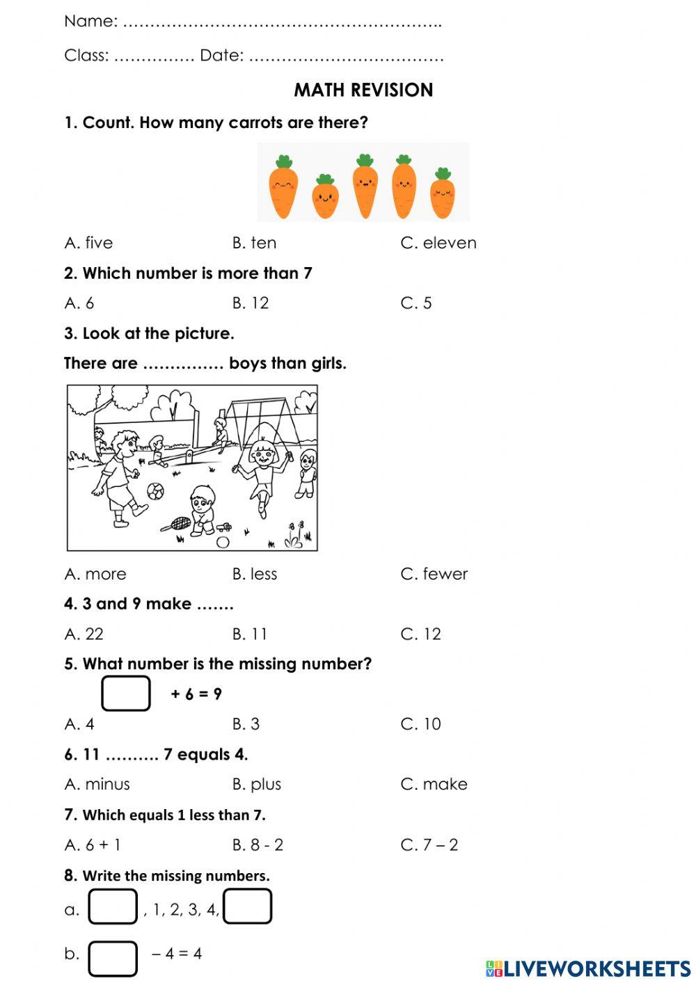Revision for Final 1 - Math