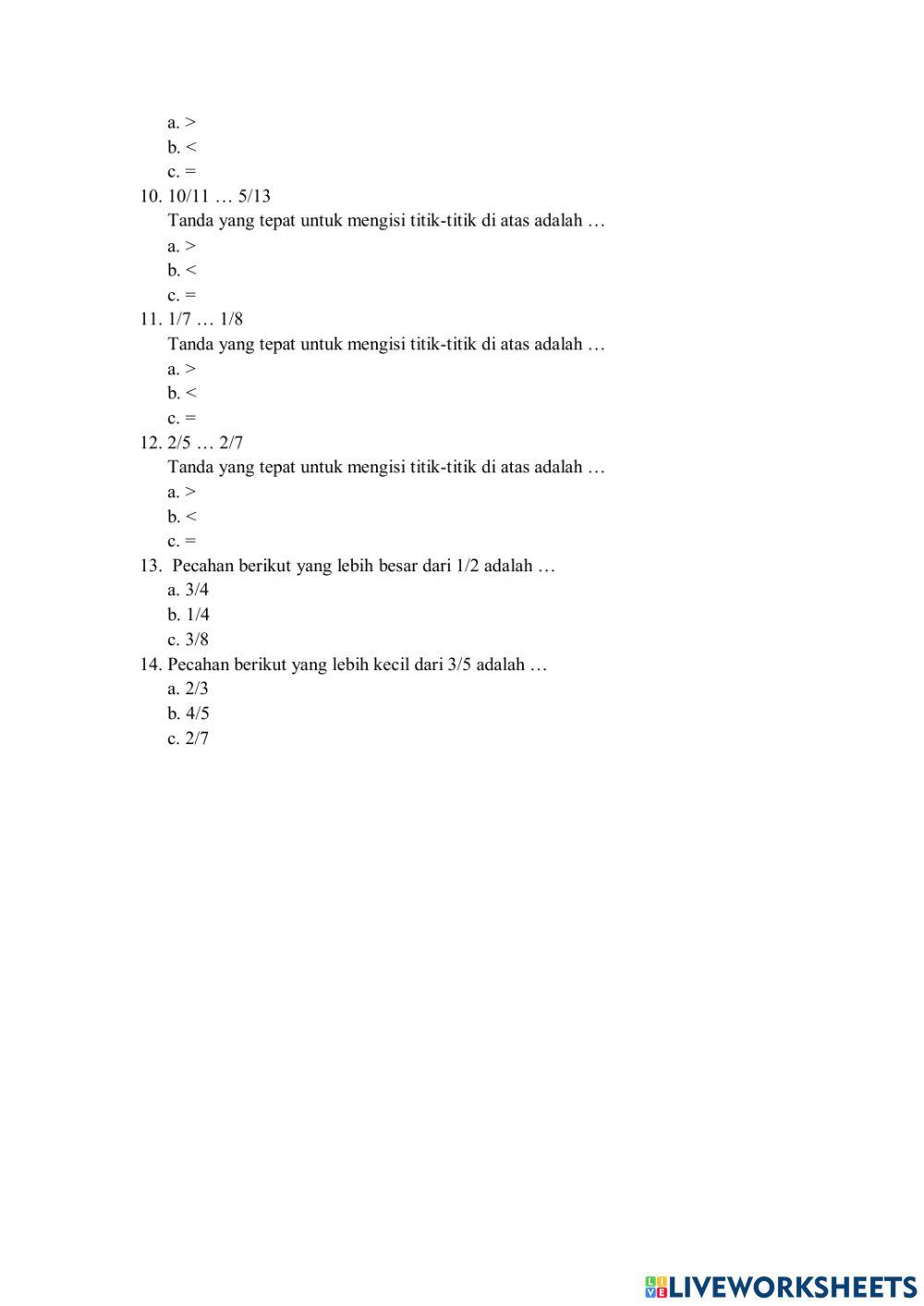 Membandingkan pecahan