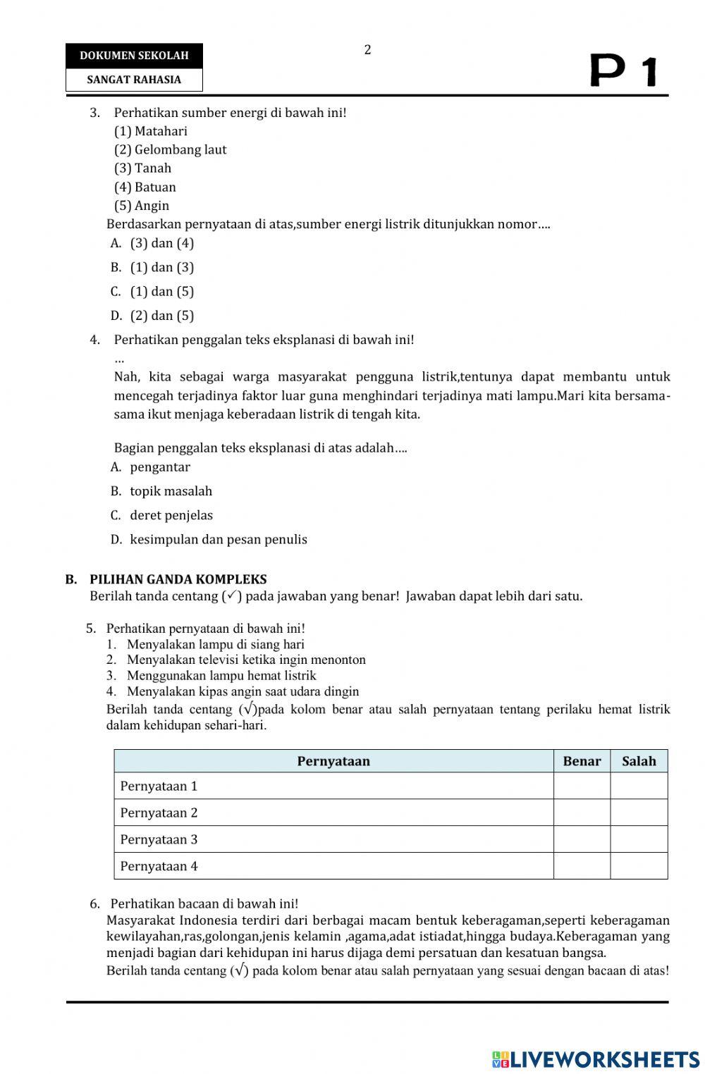 Soal PAS Tema 4 Kelas 6
