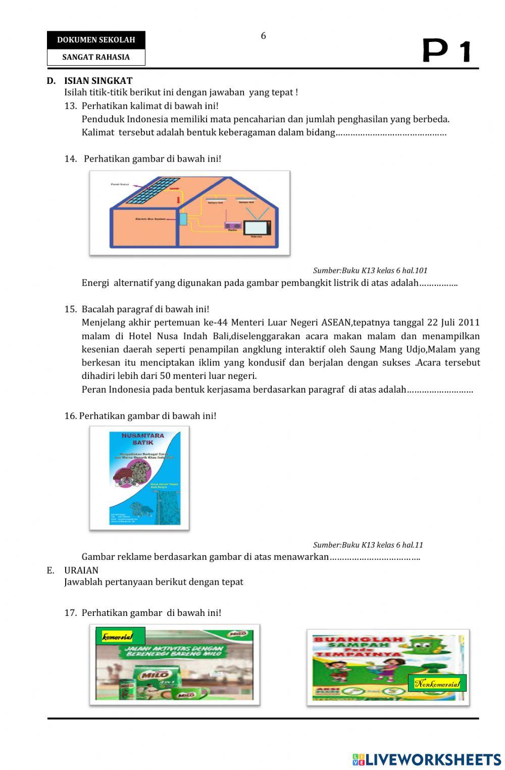 Soal PAS Tema 4 Kelas 6