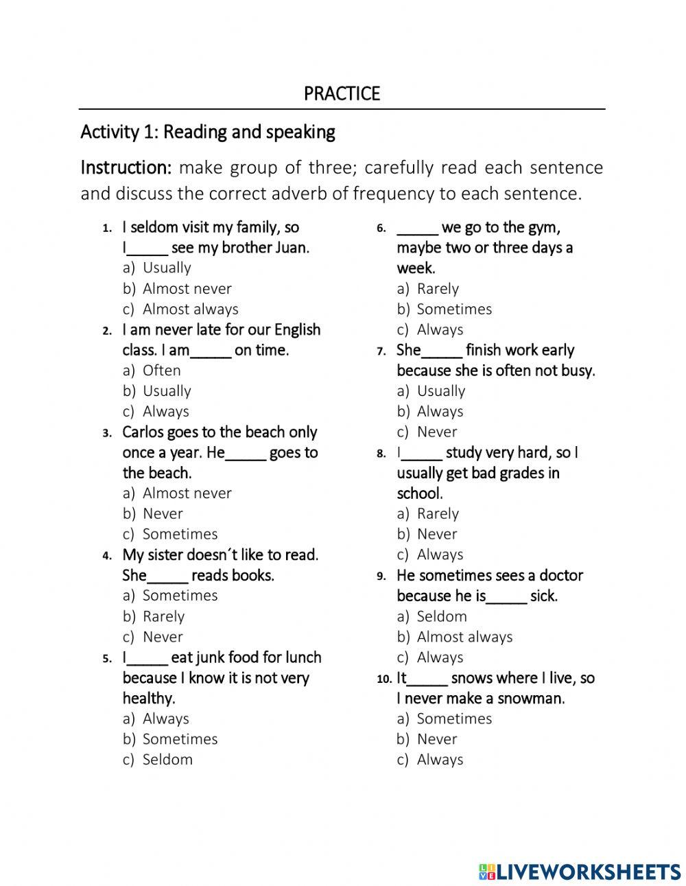 Adverbs of frequency