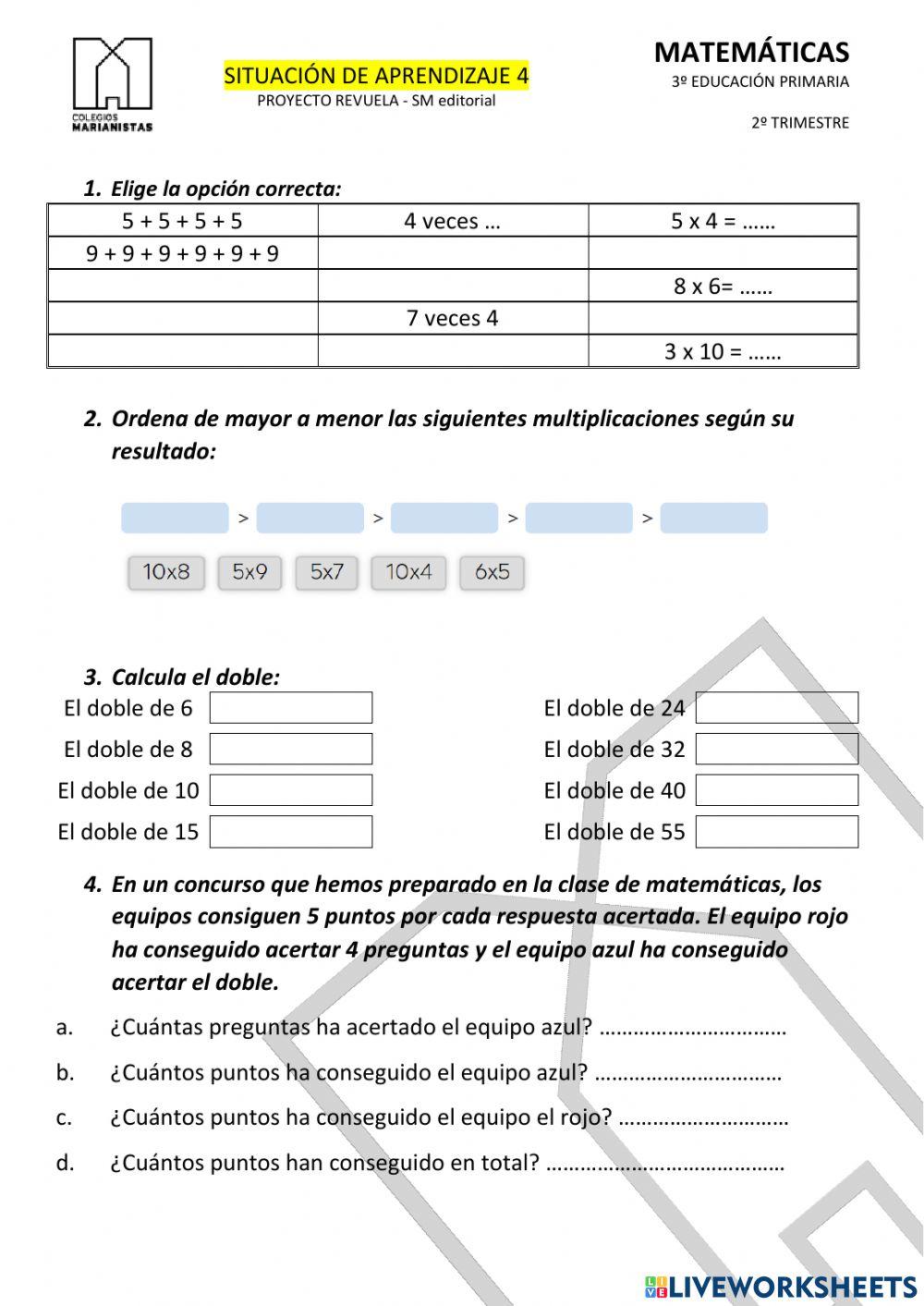 Repaso MATEMÁTICAS - 2º trimestre - Situación de aprendizaje 4