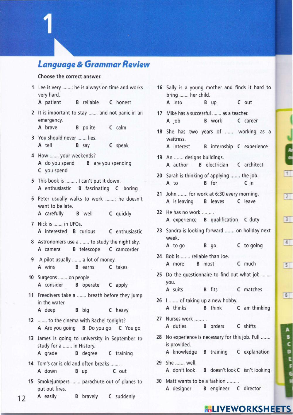 Language and Grammar Review