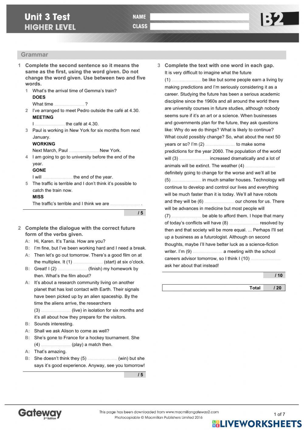 Gateway B2 Unit 3 Online Exercise For | Live Worksheets