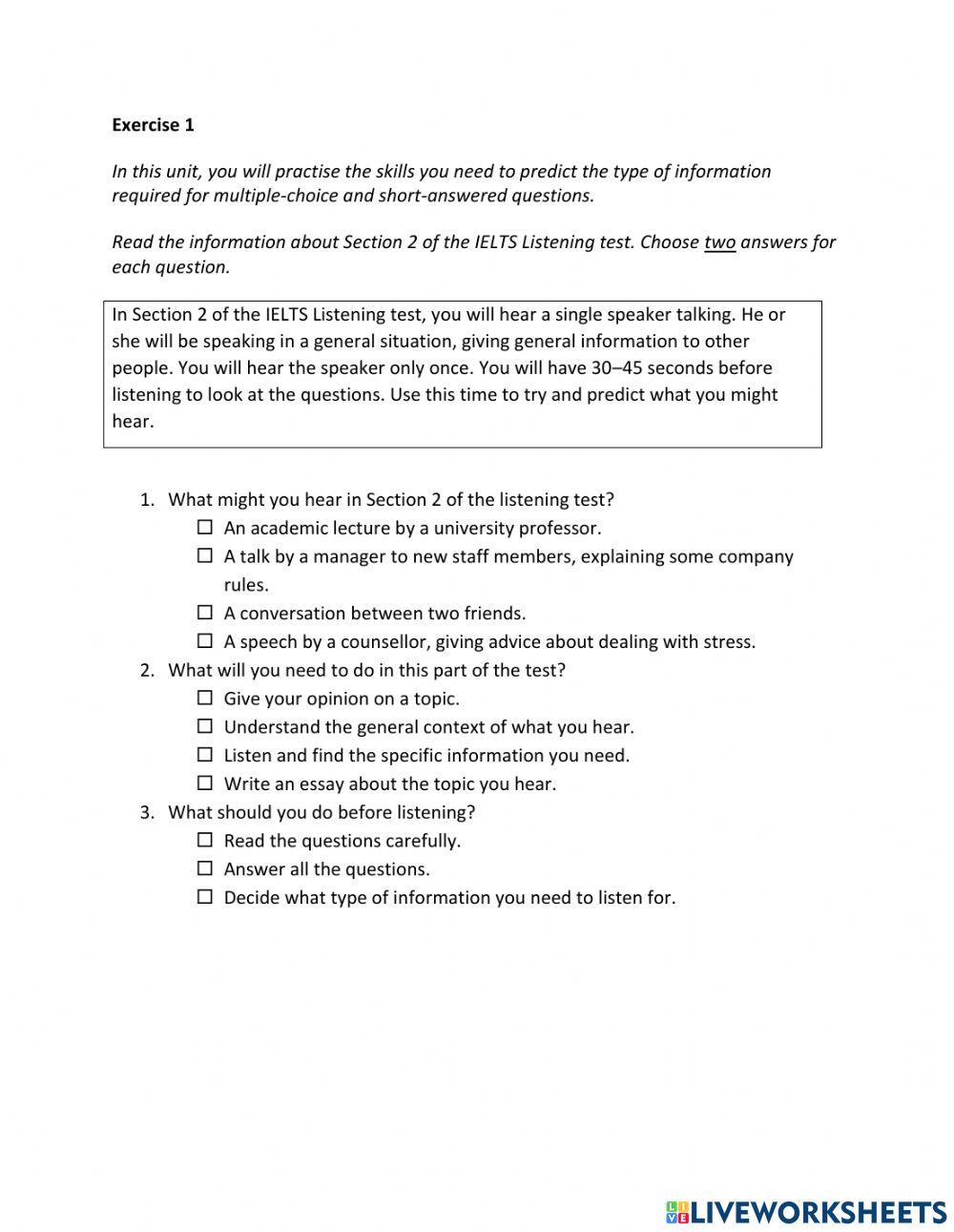 IE2, Unit 1, Listening, Exercise 1