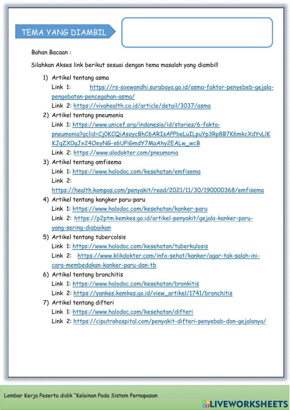 LKPD kelainan pada sistem pernapasan manusia
