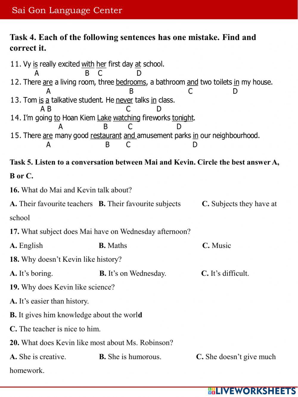 Test 1 English 6