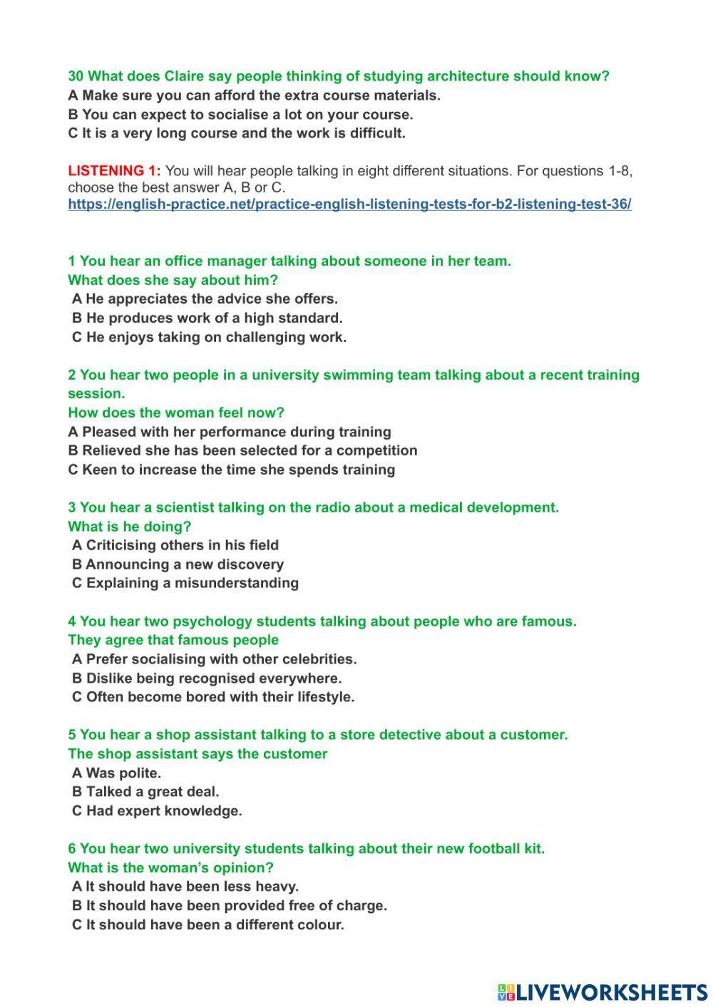 Practice English Listening Tests for B2