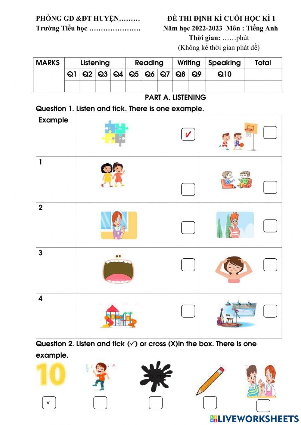 Tiếng anh lớp 3 - Đề 2