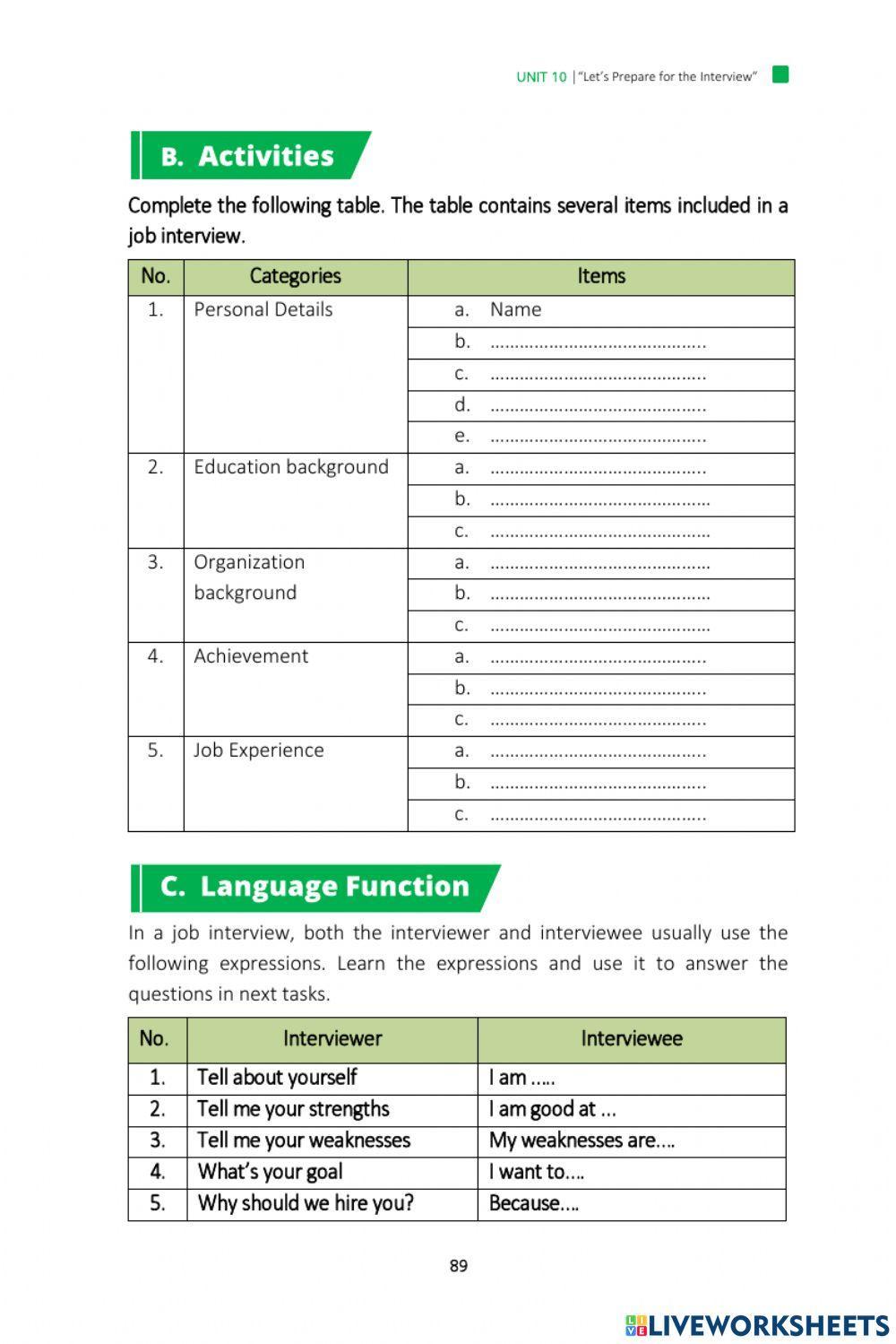 Unit 10 “Let’s Prepare for the Interview”