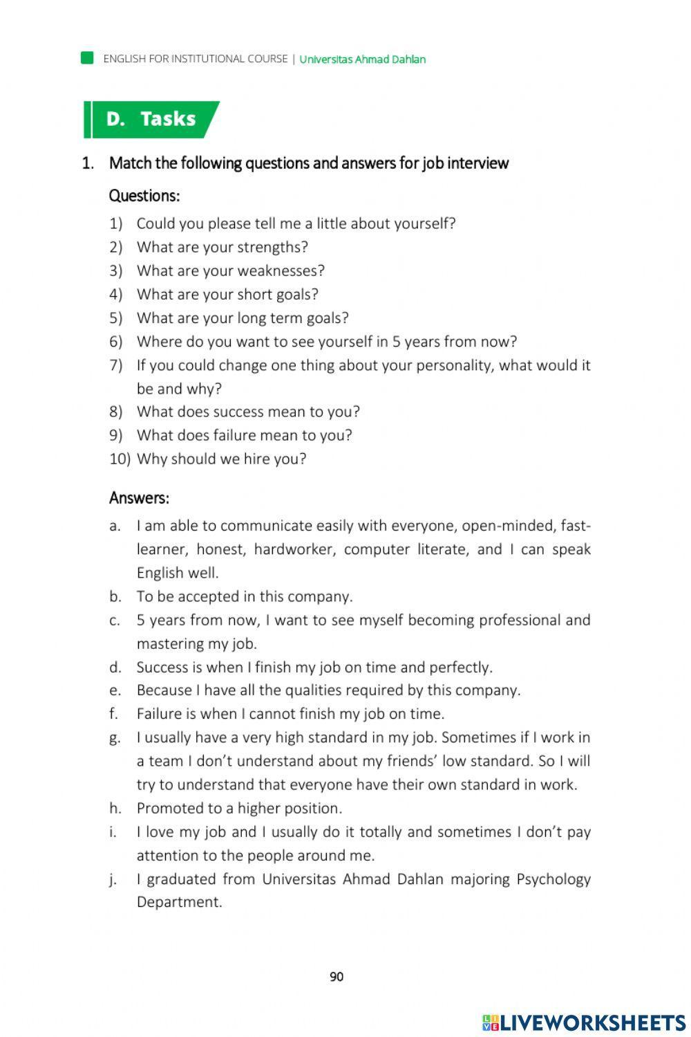 Unit 10 “Let’s Prepare for the Interview”