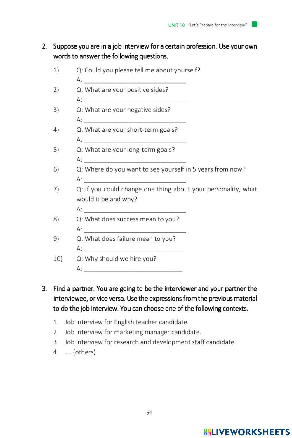 Unit 10 “Let’s Prepare for the Interview”