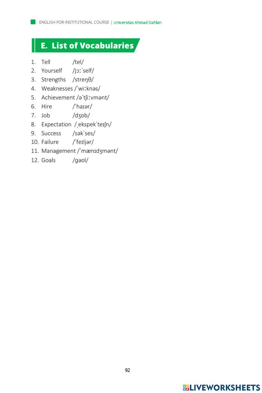 Unit 10 “Let’s Prepare for the Interview”