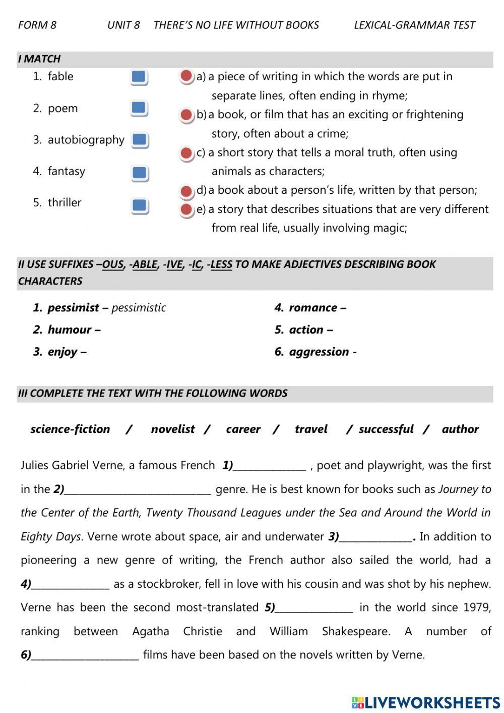 Books Test Unit 8 Form 8