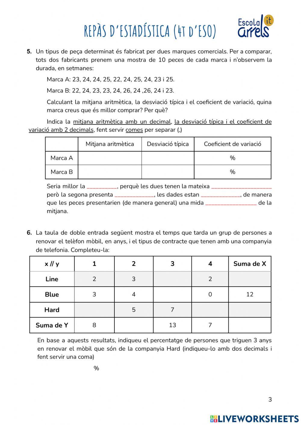 Repàs d'Estadística 4t d'ESO