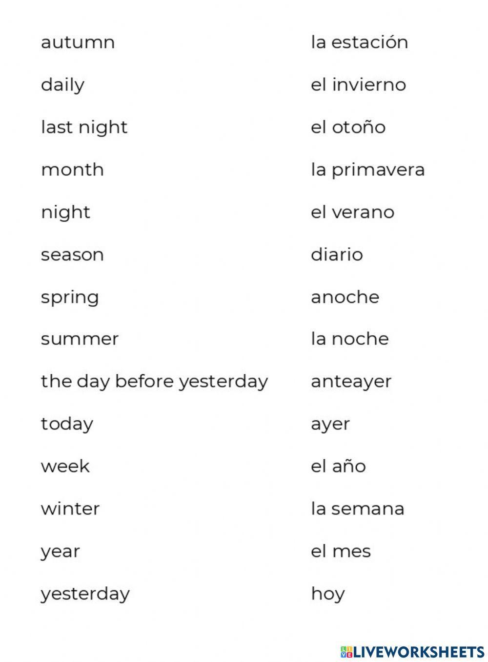 Vocabulario sobre fechas